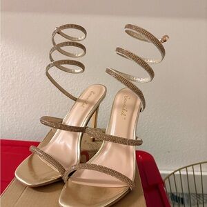 Gold Spiral-Ankle Stiletto Sandals